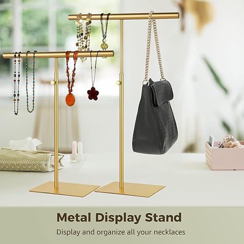 Miniatura 2 de Varku Soporte de exhibición de bolso, paquete de 2 soportes de mesa dorados pulidos para exhibir, soporte de exhibición de monedero de altura