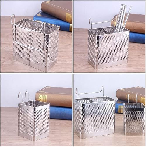 Miniatura 8 de 2 piezas de utensilios de cocina, soporte para palillos, cesta de secado de acero inoxidable con gancho para colgar cubiertos y escurridores, cesta