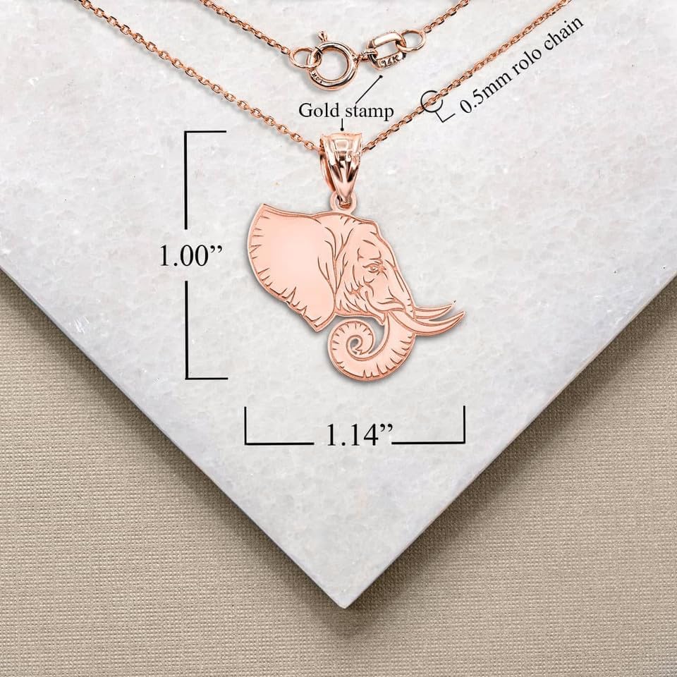14K Yellow, White, or Rose Gold 1" Lucky Charm Asian Elephant Symbol of Prosperity Pendant Necklace - Choice of Metal Color & Chain Length