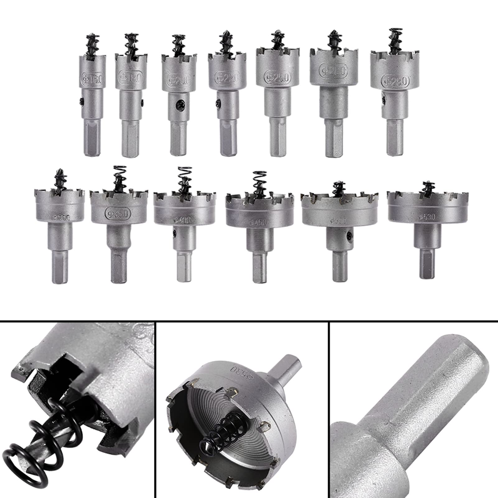 Juego de 13 brocas de 16, 18, 20, 22 mm, punta de carburo de tungsteno, brocas TCT, sierras de corona de acero inoxidable
