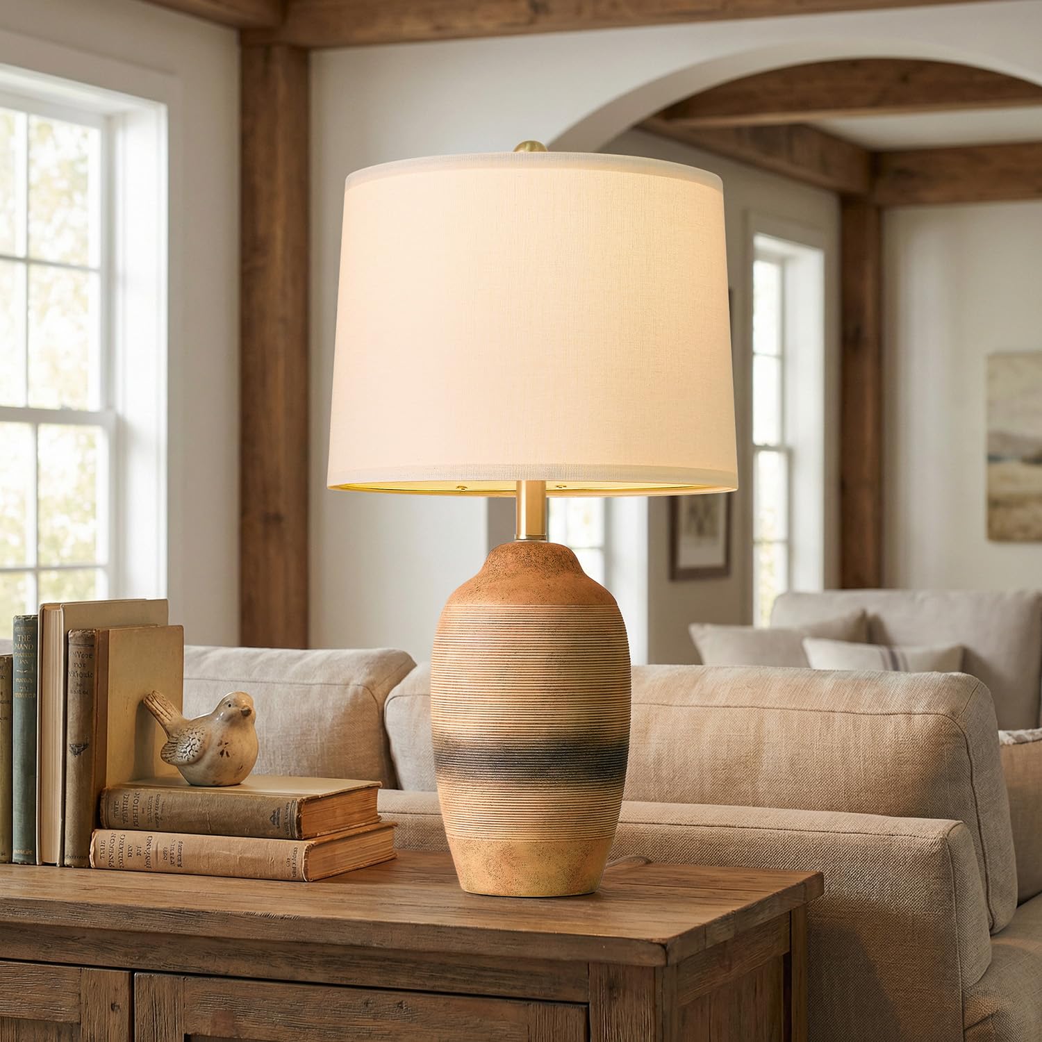 Photo 1 of *** STOCK PHOTO REFERENCE ONLY ***
24.5" Handcrafted Ceramic Table Lamp with 5FT Cord, Single Farmhouse Vintage Rustic Bedside Lamp for Living Room Bedroom, Linen Shade Nightstand End Table Decor (Bulb Not Included)Earthy Yellow