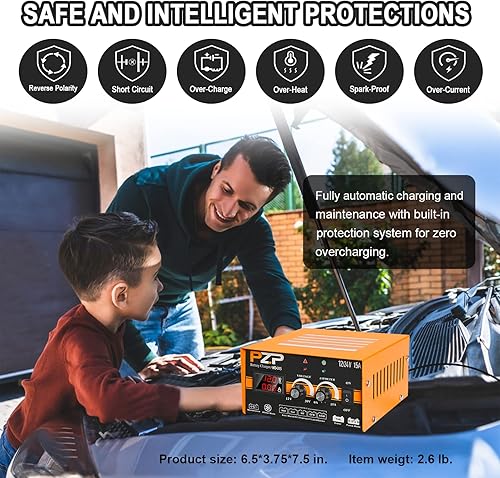 Miniatura 4 de Cargadormantenedor manual de batería, 0-15 A, 1224 V, cargador automotriz de goteo automático para baterías de automóvil, camión, lancha, marinas de