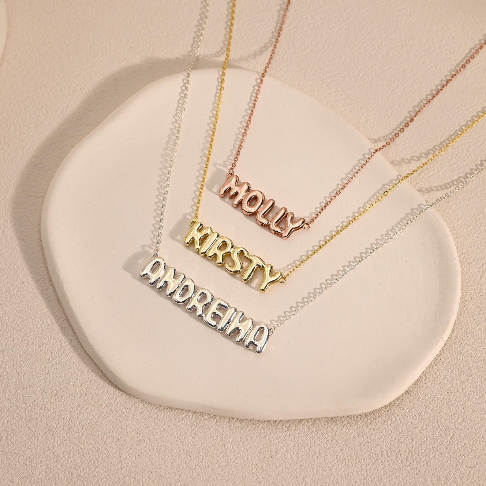 Personalizzato bolla collana con nome, 3D lettera delicato palloncino oro gioiello Natale per mamma