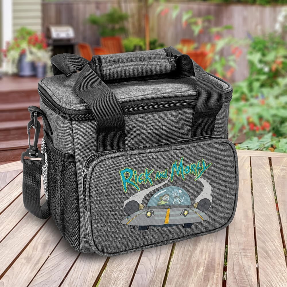 Rick and Morty Spaceship Collection Soft Insulated Cooler Bag, Large Lunch Bag, Lightweight, Thermal and Reusable for Office, Picnic, Beach