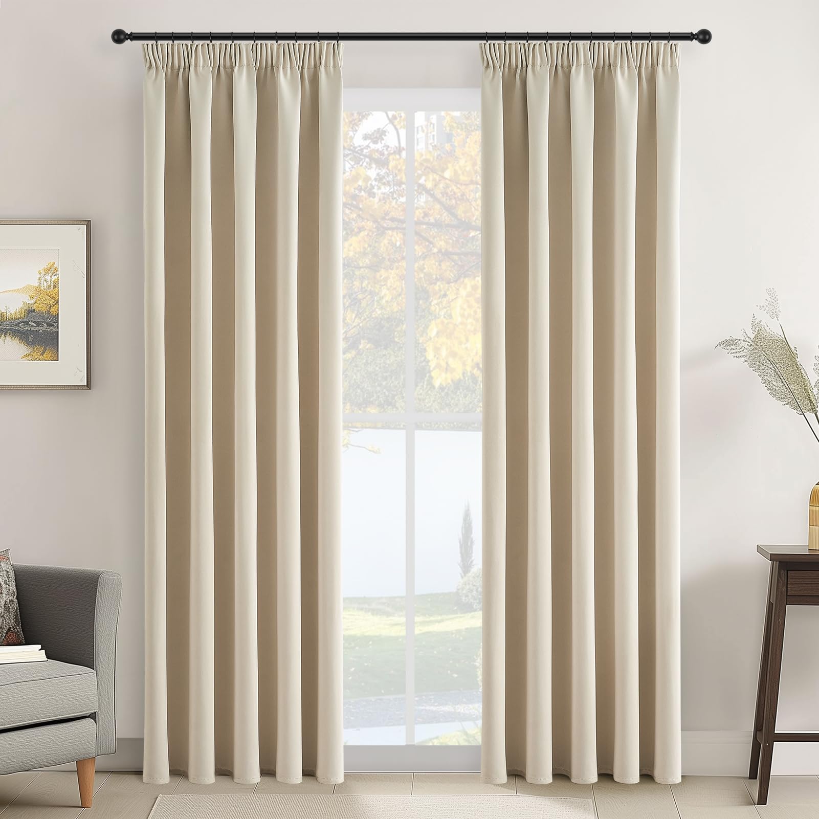 Topfinel Cortinas Salon 245 Largo Moderna Aislantes Termicas para Riel 2 Piezas Beigees 140X245cm Cortina para Ventanas Grandes Dormitorios Matriomonios Y La Habitacion De Playa