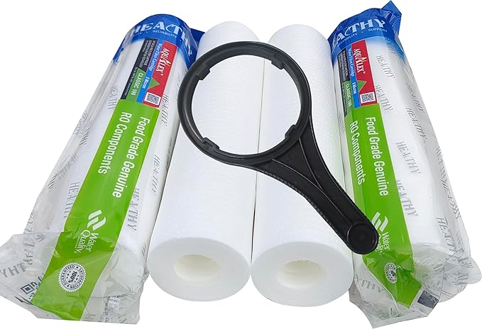 Aqualex, Pokar RO, PP Spun Pre Filter, 5 Micron, 10 inch, Superier Quality, 4pcs Set + 1pc Spanner, Suitable for Water RO Purifier