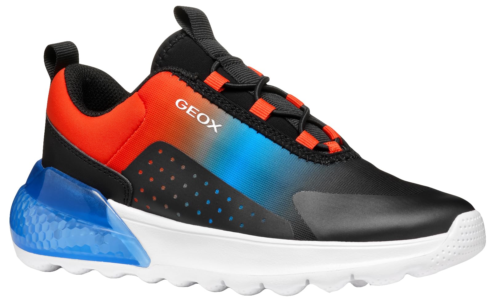 Geox J ACTIVART ILLUMINUS Sneaker, Black/Lt Red, 12.5 UK