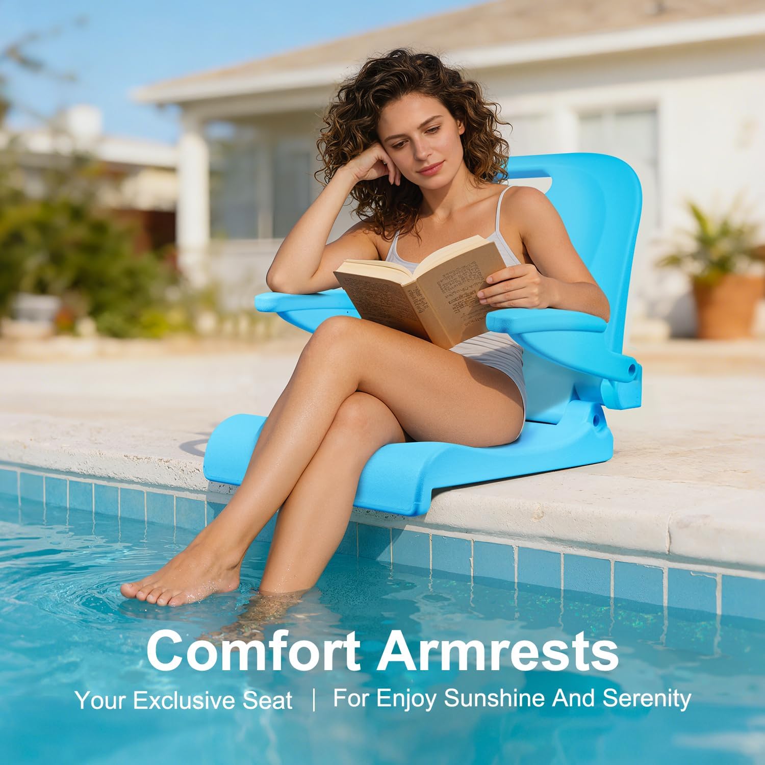 East Oak Pool Chairs with Armrests, Foldable Outdoor Chair with Handle and Drainage Hole, Portable Poolside Chair for Camping, Tailgating, Fishing, Boats, Beach (Blue, 1 Pack)