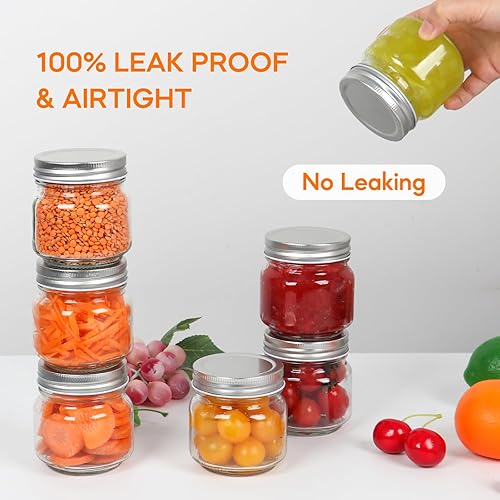 Miniatura 3 de Paquete de 30 tarros pequeños de 8 onzas con tapas, tarros de media pinta con 72 etiquetas gratis, tarros de vidrio de boca regular para enlatar,