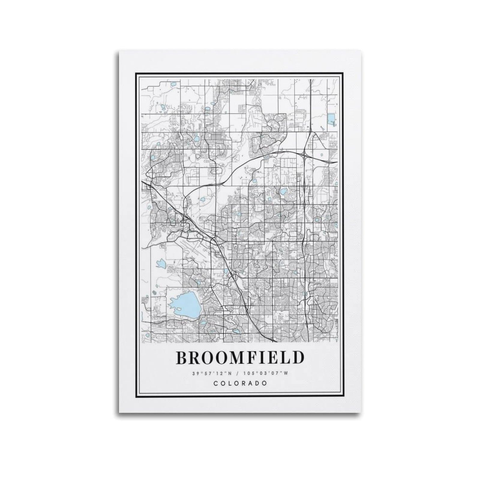 xiaoxiaoshen Broomfield Colorado Map Canvas Poster Wall Art Prints Room Aesthetic Murals Bedroom And Living Decorations 24x36inch(60x90cm)