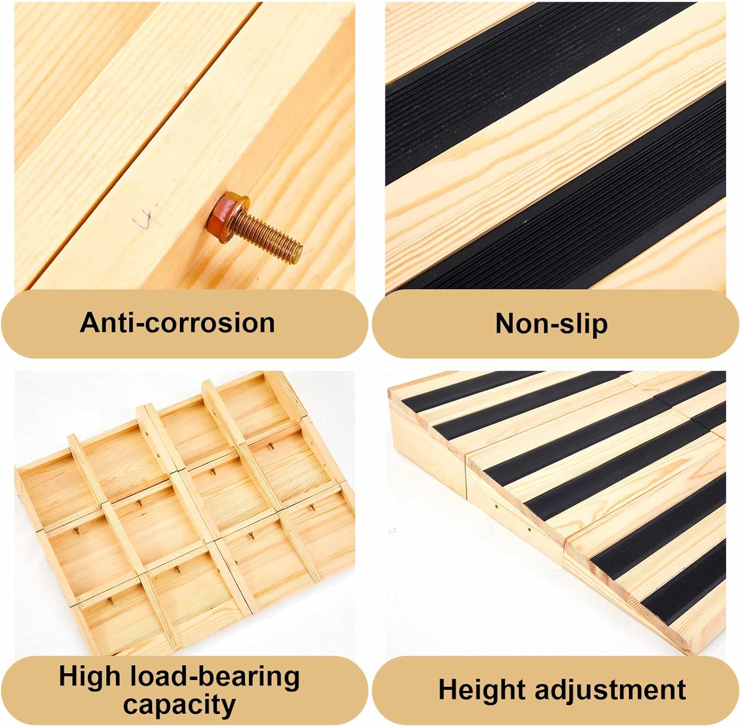 2" 3" 5" Rise Wooden Threshold Ramp for Home Steps, 35.4" x 27.9" Front Door Entry Ramp with Non-Slip Stripes Six-Section Splicing Adjustable Size for Wheelchair Doorways Cart Scooter, 800lbs