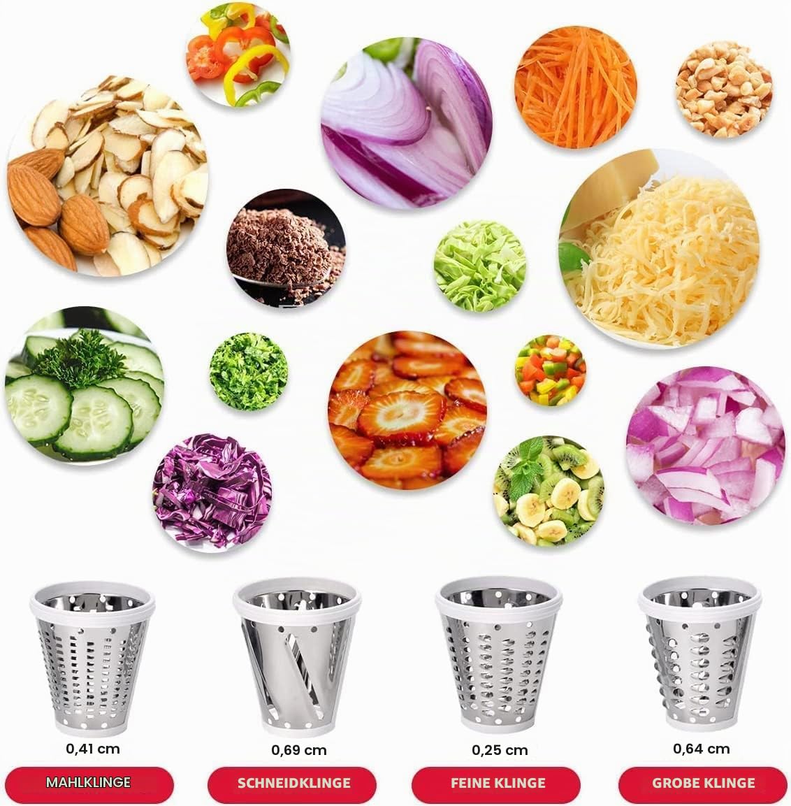 Slicer Shredder Aufsätze für ZACME Zubehör,Käsereibe, Edelstahl Gemüse Schneider für ZACME Zubehör,Allesschneider, Gemüseschneider, Obstschneider, Salatzubereiter-Aufsatz