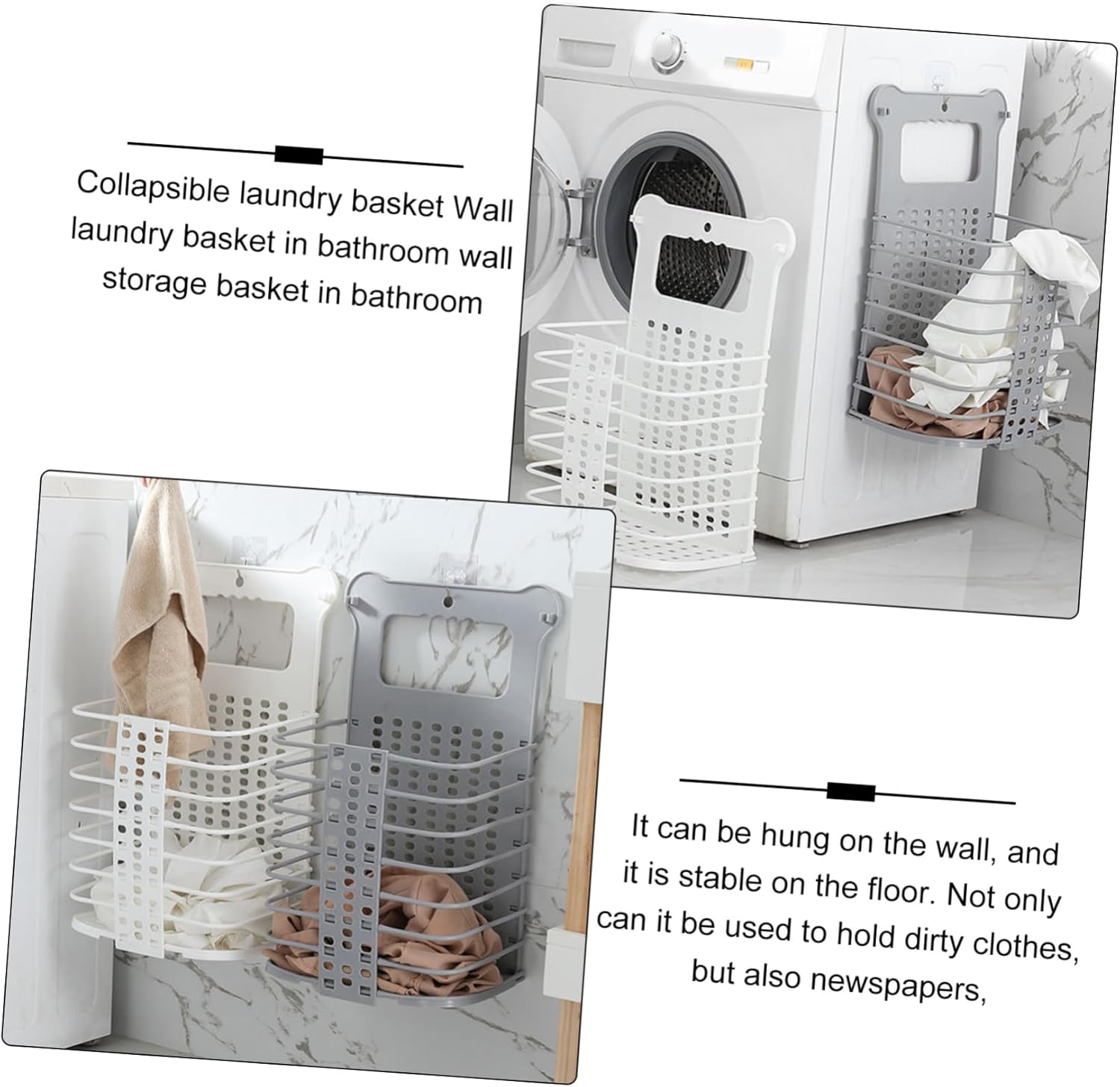 MAGICLULU Foldable Large Hanging Clothes Basket Wall Mounted Dirty Laundry Hamper Space Saving Storage for Bathroom and Bedroom White Organizer