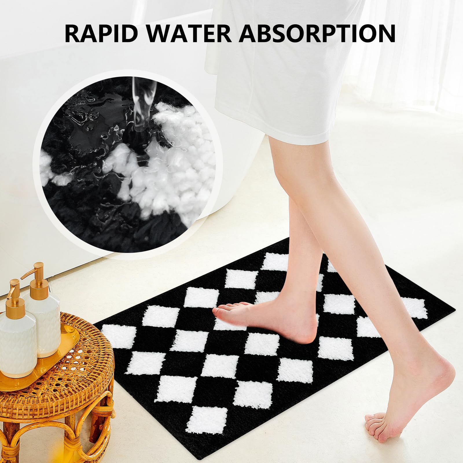 APROPHIC Alfombra de baño antideslizante y absorbente de agua, alfombra de microfibra suave para lavandería, dormitorio, bañera, fregadero, 20 x 30 pulgadas