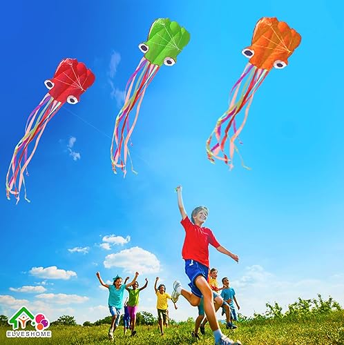 Miniatura 2 de Octopus Kite - Paquete de 3 cometas para adultos fáciles de volar, hermosas cometas gigantes grandes en 3D con cuerda de cometa, cometas para niños