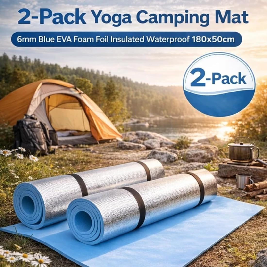 2 Paquete de Esteras de Espuma EVA para Camping y Yoga, Esteras Ligeras para Dormir con Respaldo de Aluminio
