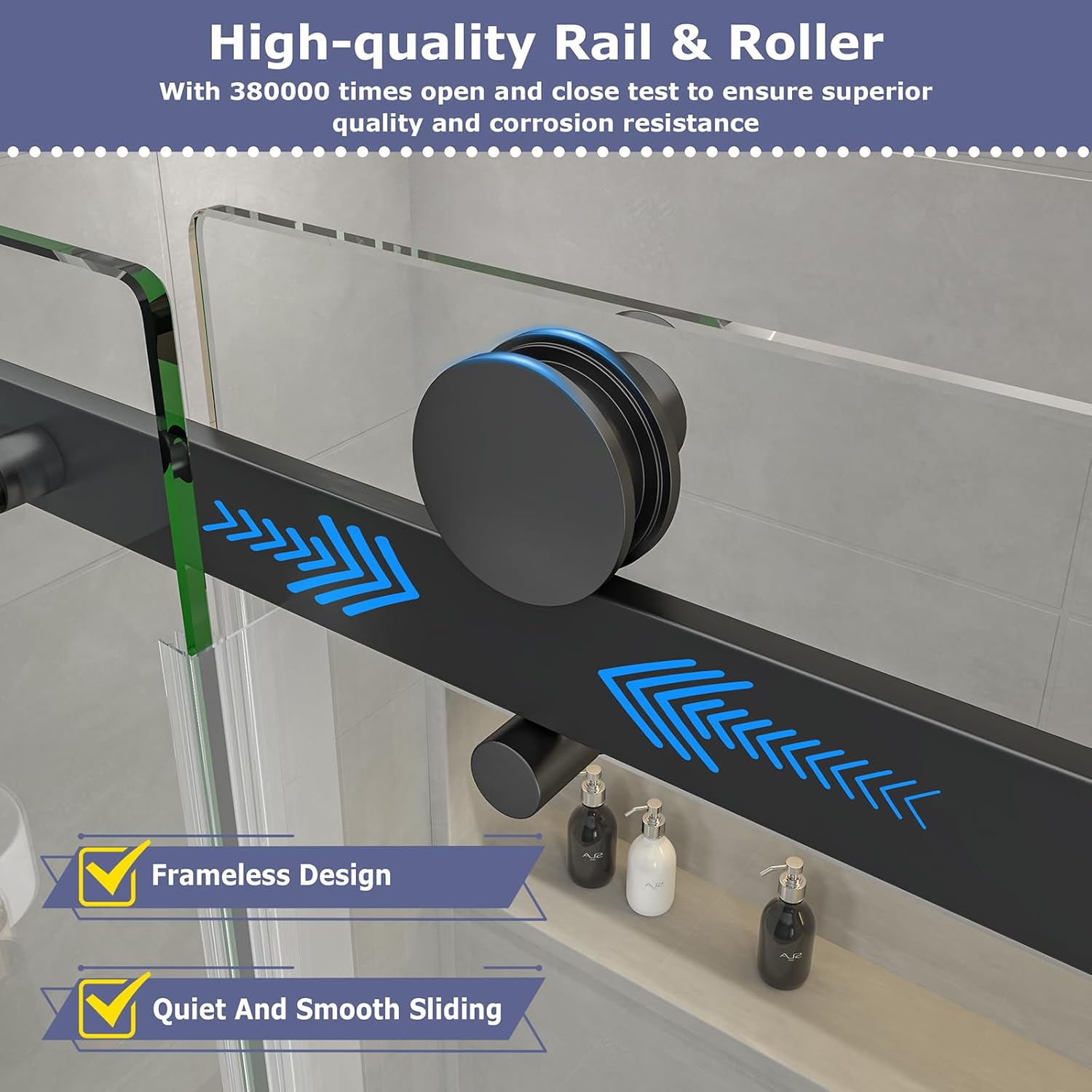 54"-60" W x 60" H Frameless Bathtub Sliding Shower Door, Water Repellent Shower Glass Doors for Bath Tub,5/16" (8mm) Tempered Glass with Explosion-Proof Film (Matte Black W60 xH60)