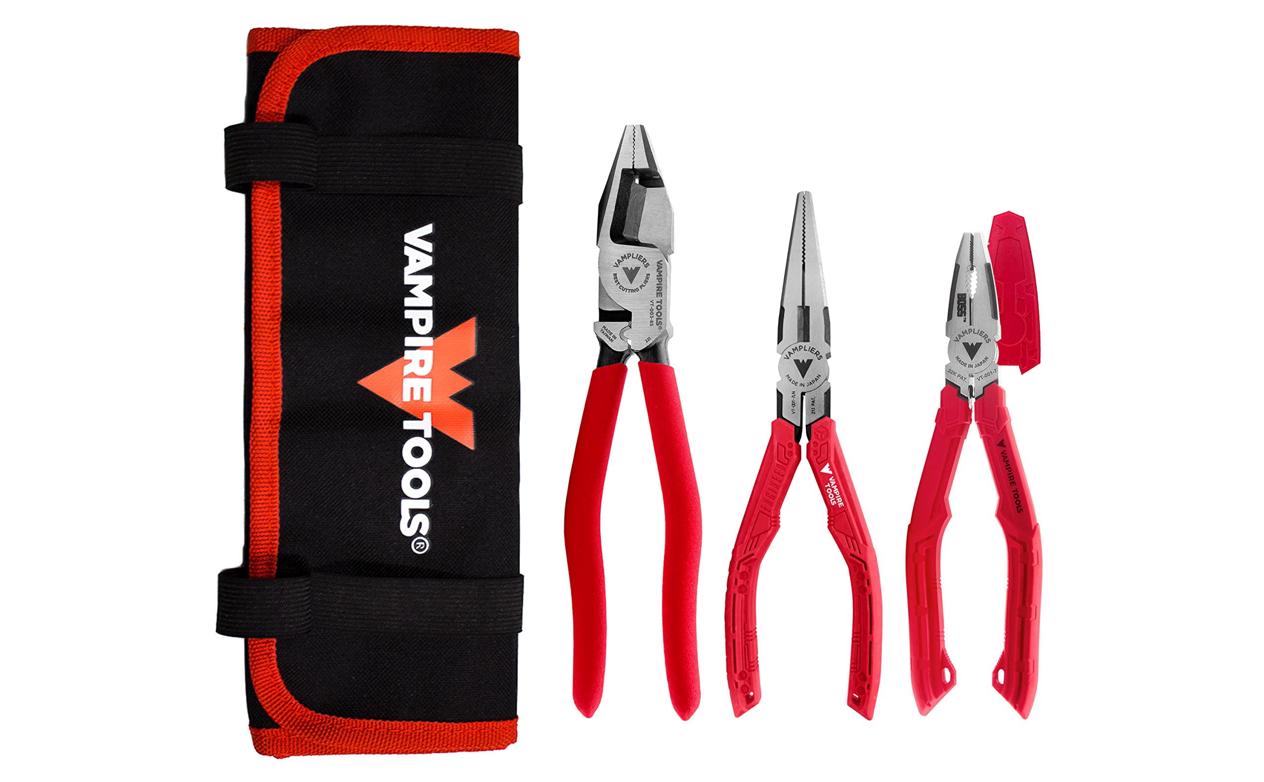 VAMPLIERS 3-Piece Screw Extraction Pliers Set. Includes 8.5" Shearing Pliers, 7.5" Long Nose, 7" BOSS & Tool Pouch. Stripped Screw Remover Tools with Unique Non-Slip Jaws. Made in Japan: VT-001-S3LP