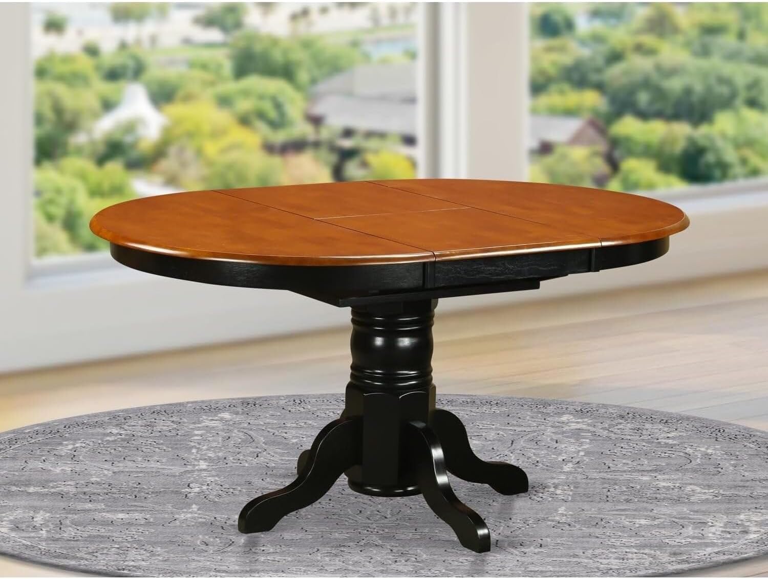 HomeStock African Artistry Kitchen Dining Table - an Oval Wooden Table Top with Butterfly Leaf & Pedestal Base, 42x60 Inch, Modern Oval Dining Table Black and Cherry