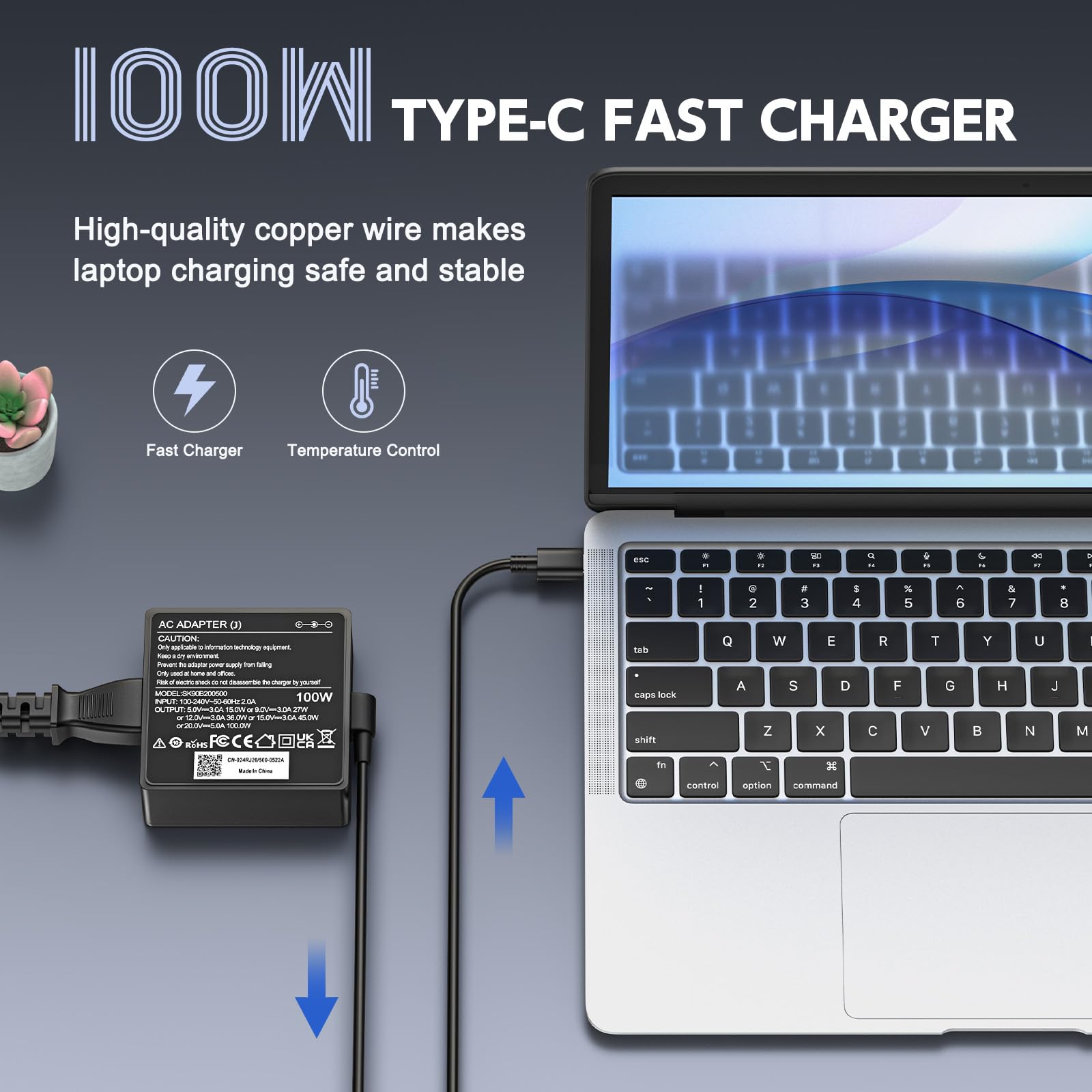 shefor Zasilacz USB C, 100 W, szybka ładowarka do Lenovo, HP, Dell, MacBook Pro, ASUS, Acer, Samsung, Huawei, Xiaomi Air, typ C, ładowarka do laptopa 20 V, 5 A