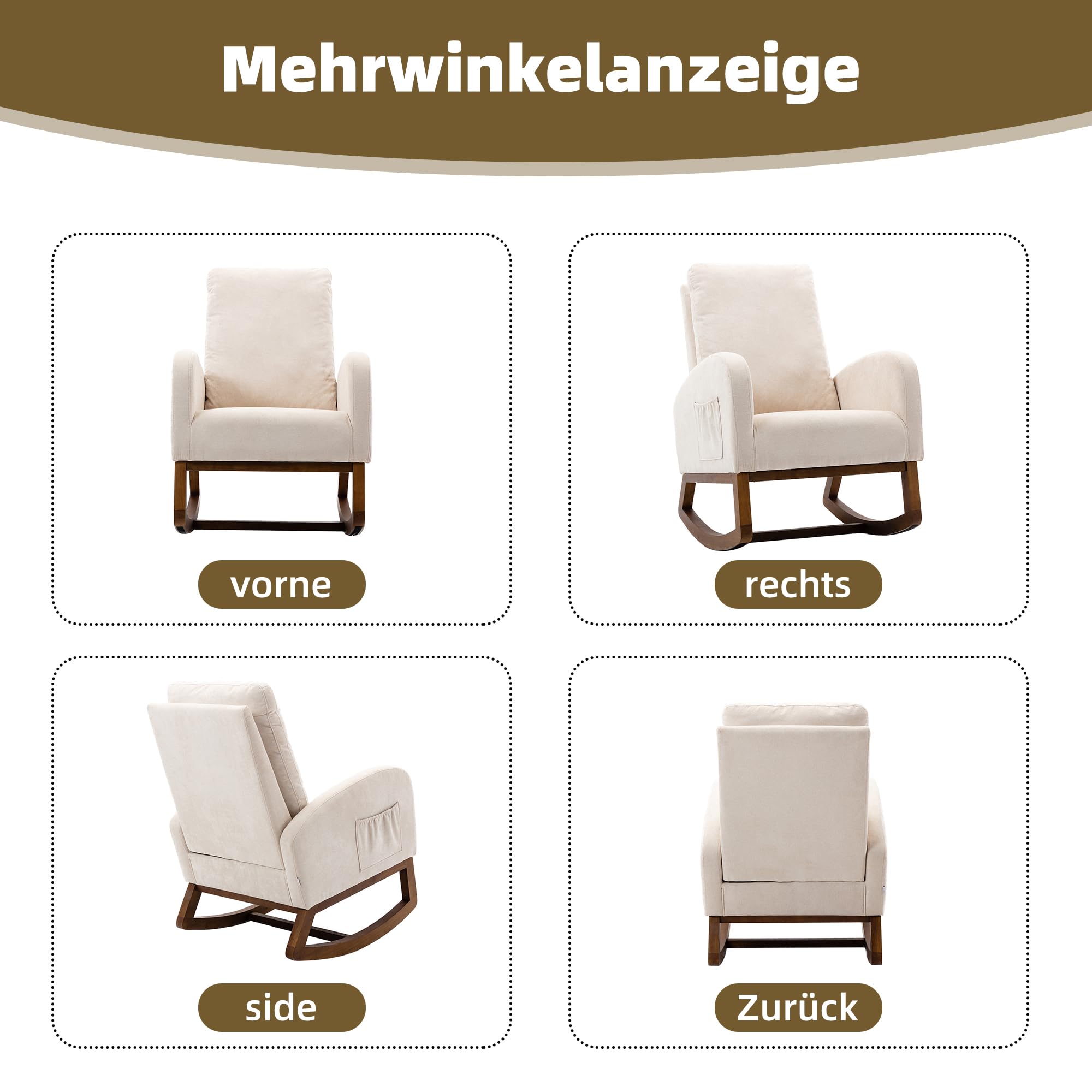 Silla mecedora acolchada para habitación infantil Glider Rocker para bebés y niños, sillón Comfy con bolsillo lateral, sillón de salón con respaldo alto (beige), yaoyi-01
