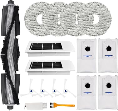 17Pcs Accessories Kit Replacement for Ecovacs X2/ X2pro/ X2 Omni/ DEX86 Vacuum Cleaner Parts1 Main Brush,2 Filter,4 Side Brush,4 Dust Bag,4 Mop Pad,2 Cleaning Brush