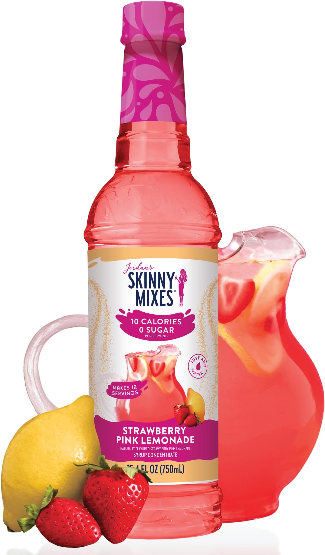 Jordan's Skinny Mixes Sugar Free Syrup, Strawberry Lemonade Flavor, Flavored Water Enhancer, Drink Mix for Ice Tea, Lemonade & More, Zero Calorie Flavoring, Keto Friendly, 25.4 Fl Oz, 1 Pack