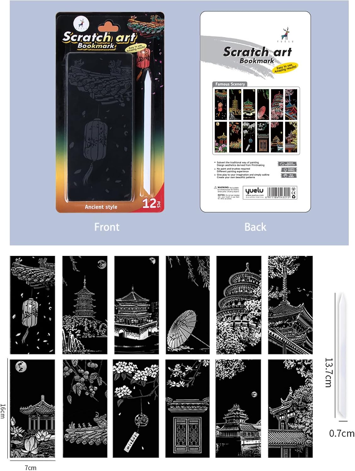 Scratch Rainbow Painting Art Paper Scratch Art Bookmarks Set for Adults&Kids Scratch Painting DIY Creative Gift 6.2''x2.8''(24Pcs)
