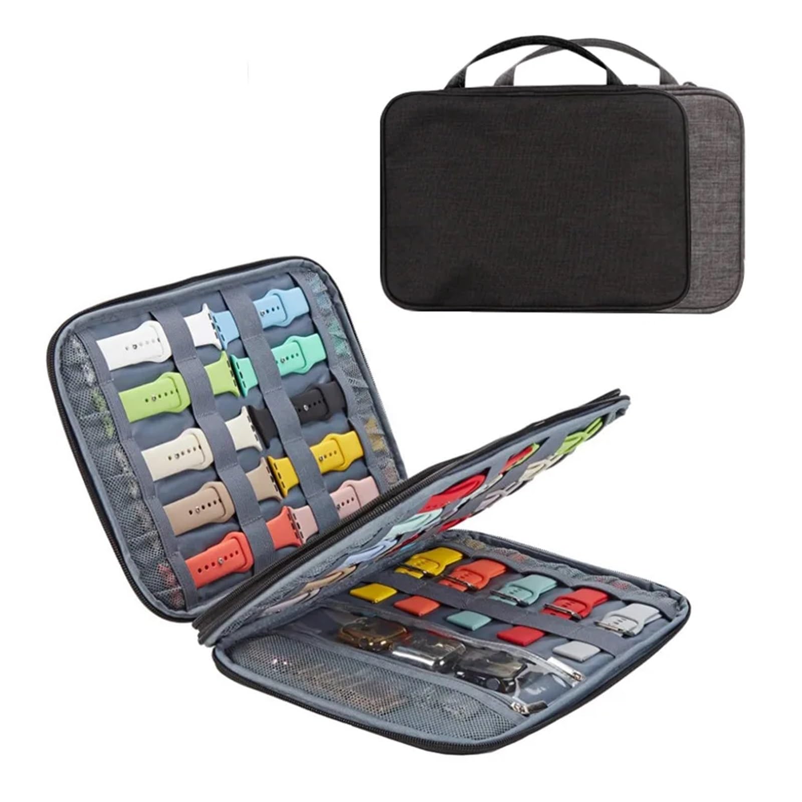 Uhrenarmband-Organizer – Uhrenarmbandhalter, Tragetasche, Aufbewahrungstasche, Reisetasche for Damen und Herren, die meisten Uhrenarmbandgrößen zur Aufbewahrung von Uhren(Double Layer BlacK)