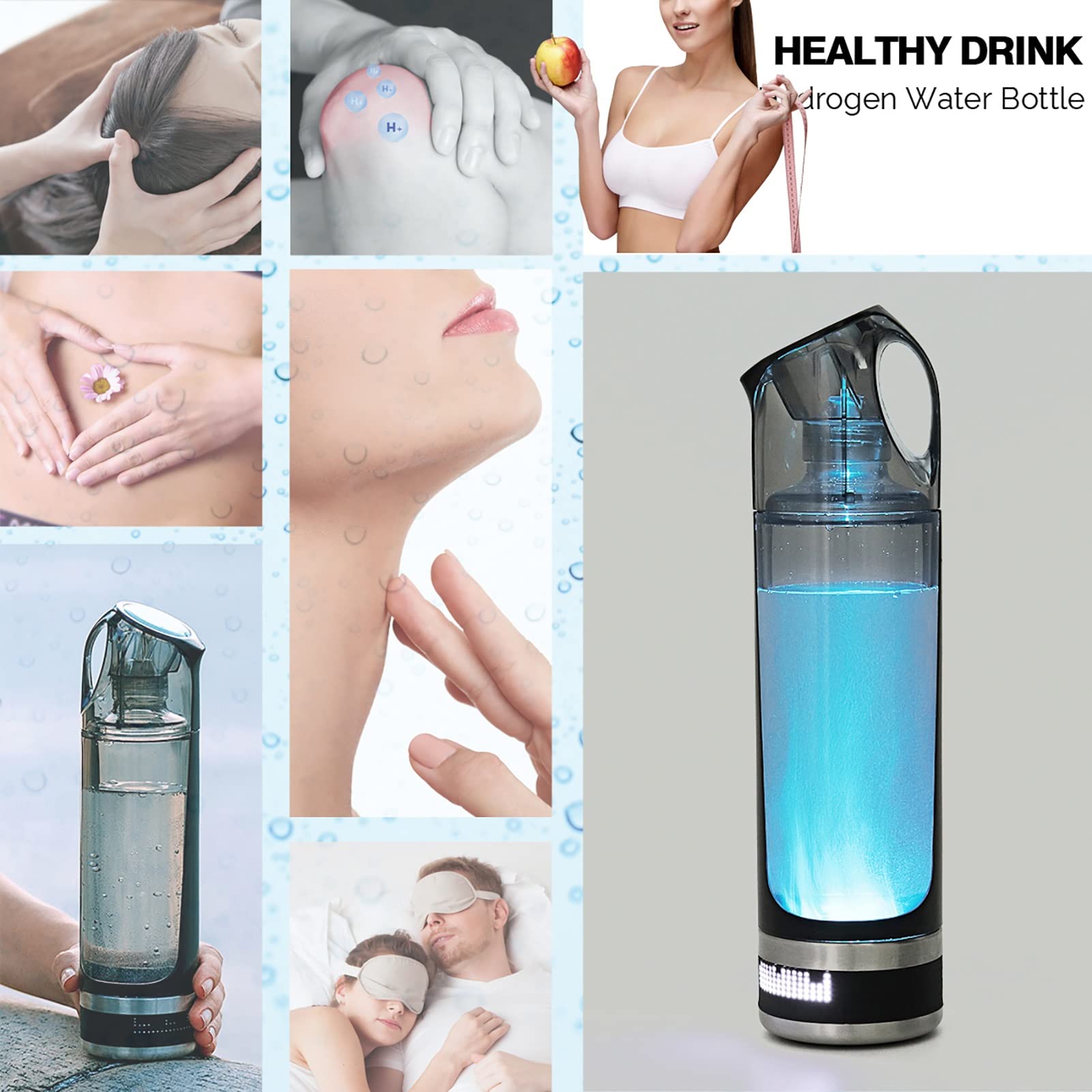 Ionizador De Generador De Botella De Agua De Hidrógeno Botella De Agua Rica En Hidrógeno Tecnología SPE PEM Descarga De Ozono Y Cloro 5 Minutos Hacen Contenido De Hidrógeno Hasta 1000-1200 PPB 500Ml