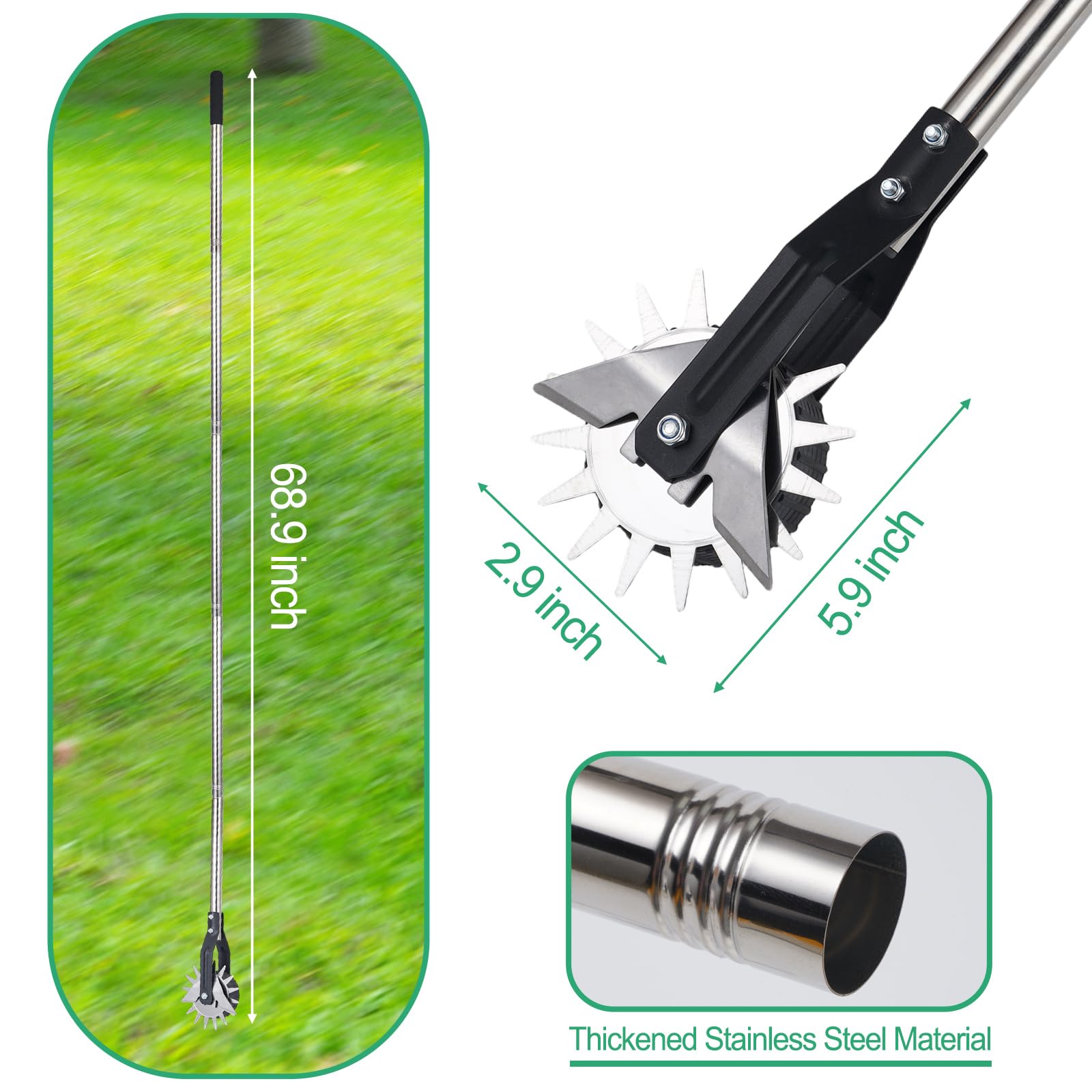 Wheel Rotary Edger, Adjustable 63” Manual Lawn Edger Tool with Gloves, Stainless Steel Trimmer for Sidewalk, Grass and Weed Edging, Ideal for Garden Landscaping and Yard Maintenance