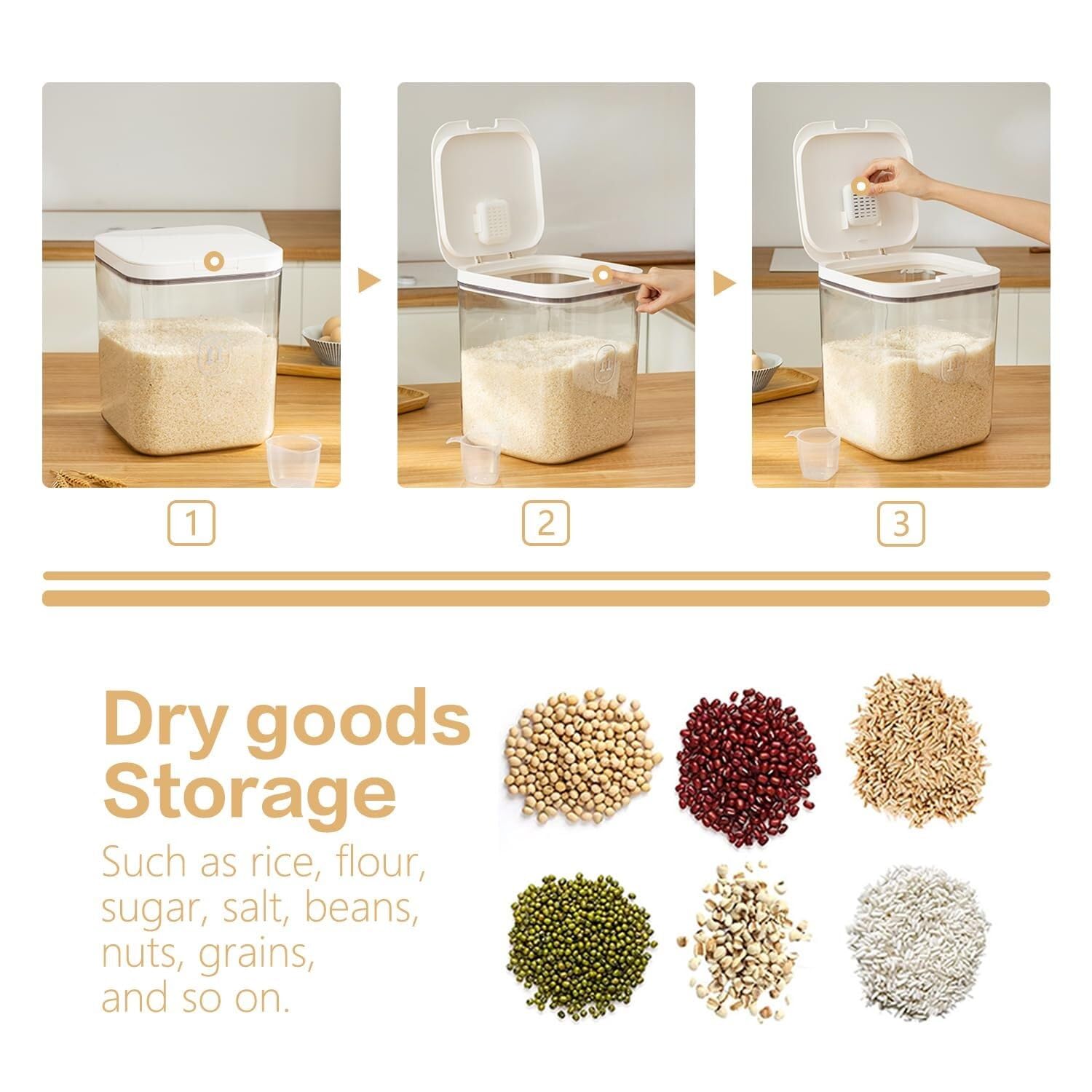 Dispensador De Cereales para Cocina Caja Contenedora De Cereales, Dispensador De Harina For El Hogar, Contenedor De Arroz, Almacenamiento De Alimentos Recipientes para Cereales Desayuno(5.5L)
