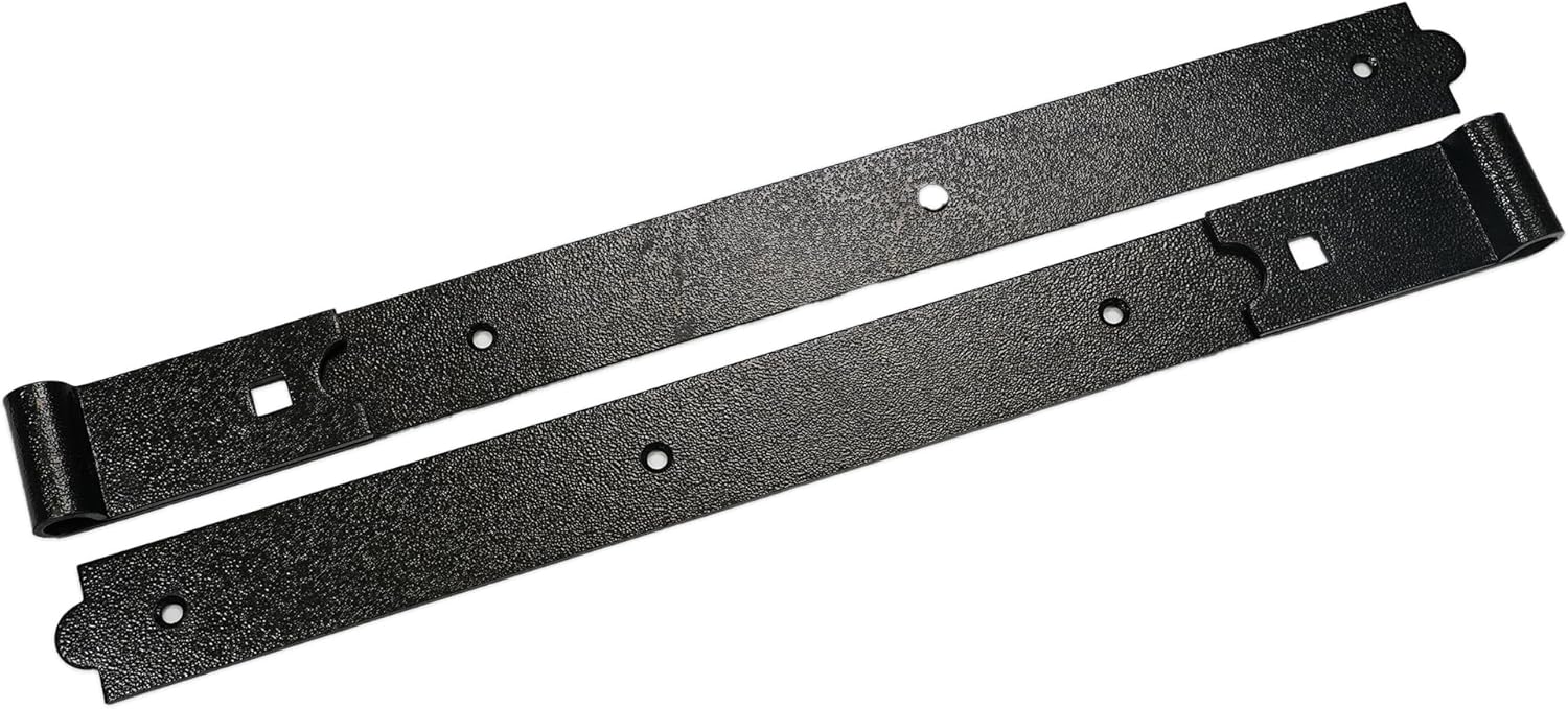 Heavy Duty Door shed BARN GATE Hook & Band Hinges CRANKED & Straight - Black (2 x 24" Straight Hinges)