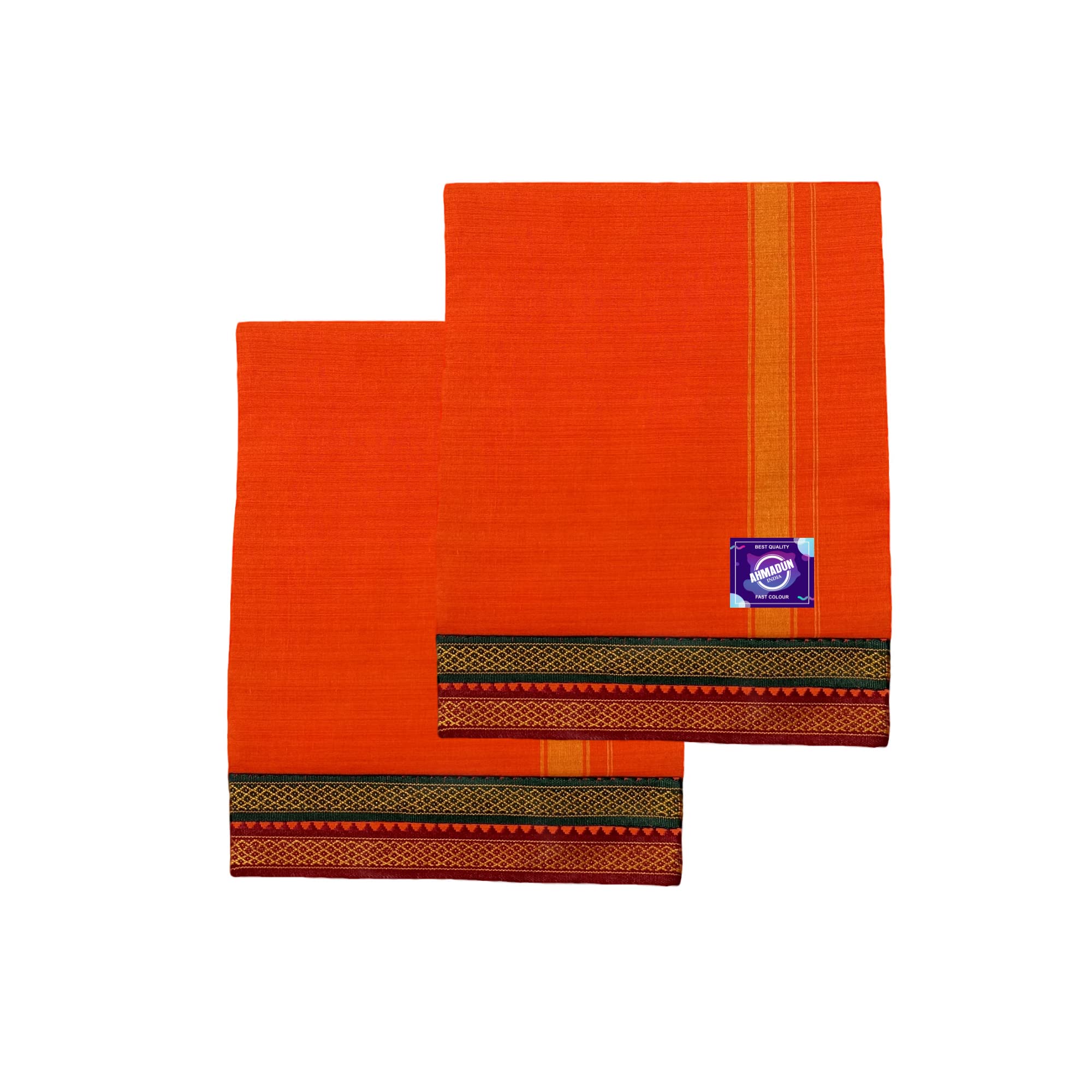 Pure Cotton Soft Orange Lungi for Men Free Size Branded, Comfortabl 2.25 Meters PACK OF 2-image-40