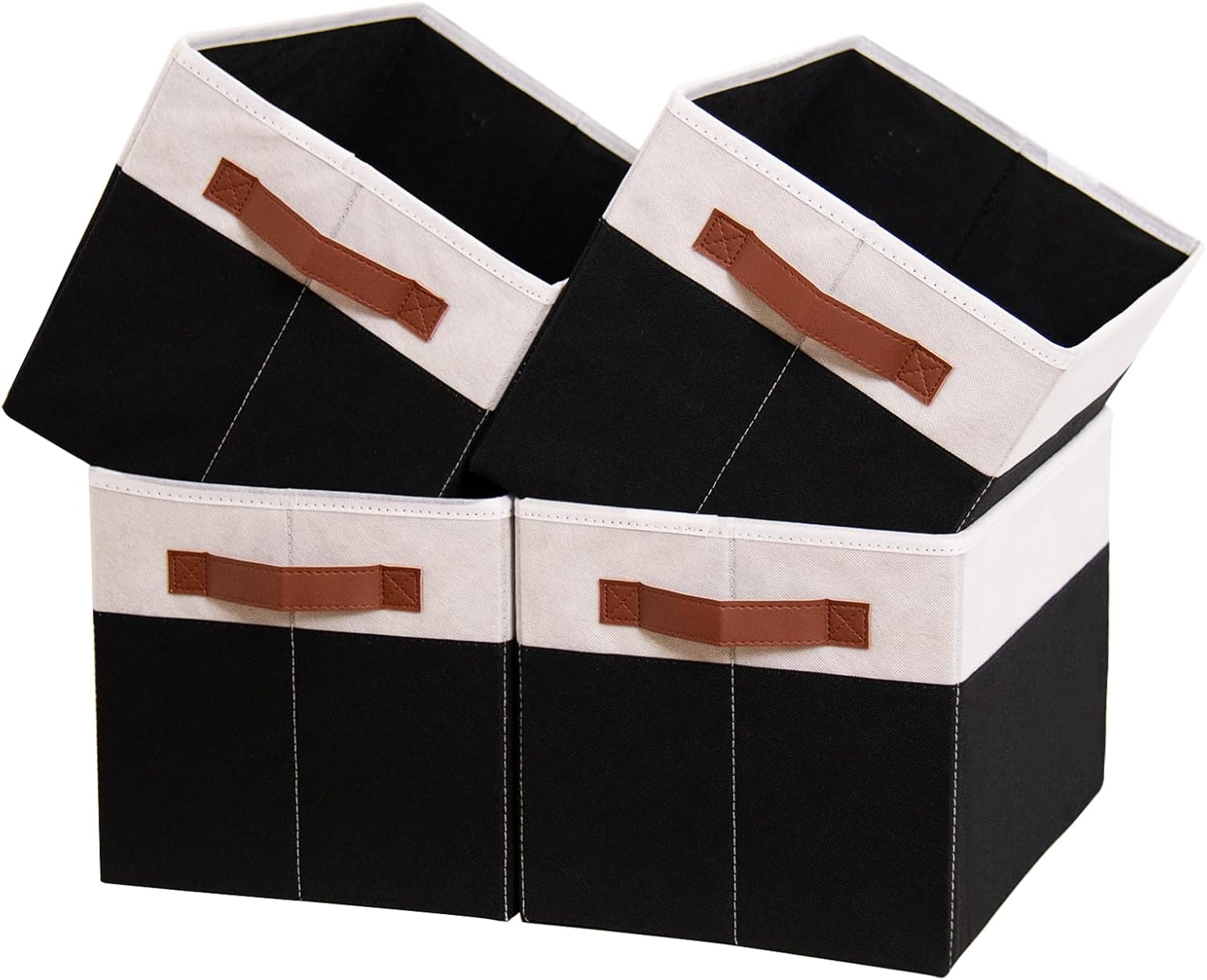 HOdo Home 4PCS Fabric Storage Bin with Hard Bottom Base and 2 Bold Handles, Collapsible Large Canvas Storage Baskets for Organizing Shelf Nursery Home Closet (Black&White, 14L×10W×9.5H) Black and White 14×10×9.5in/4-Pack