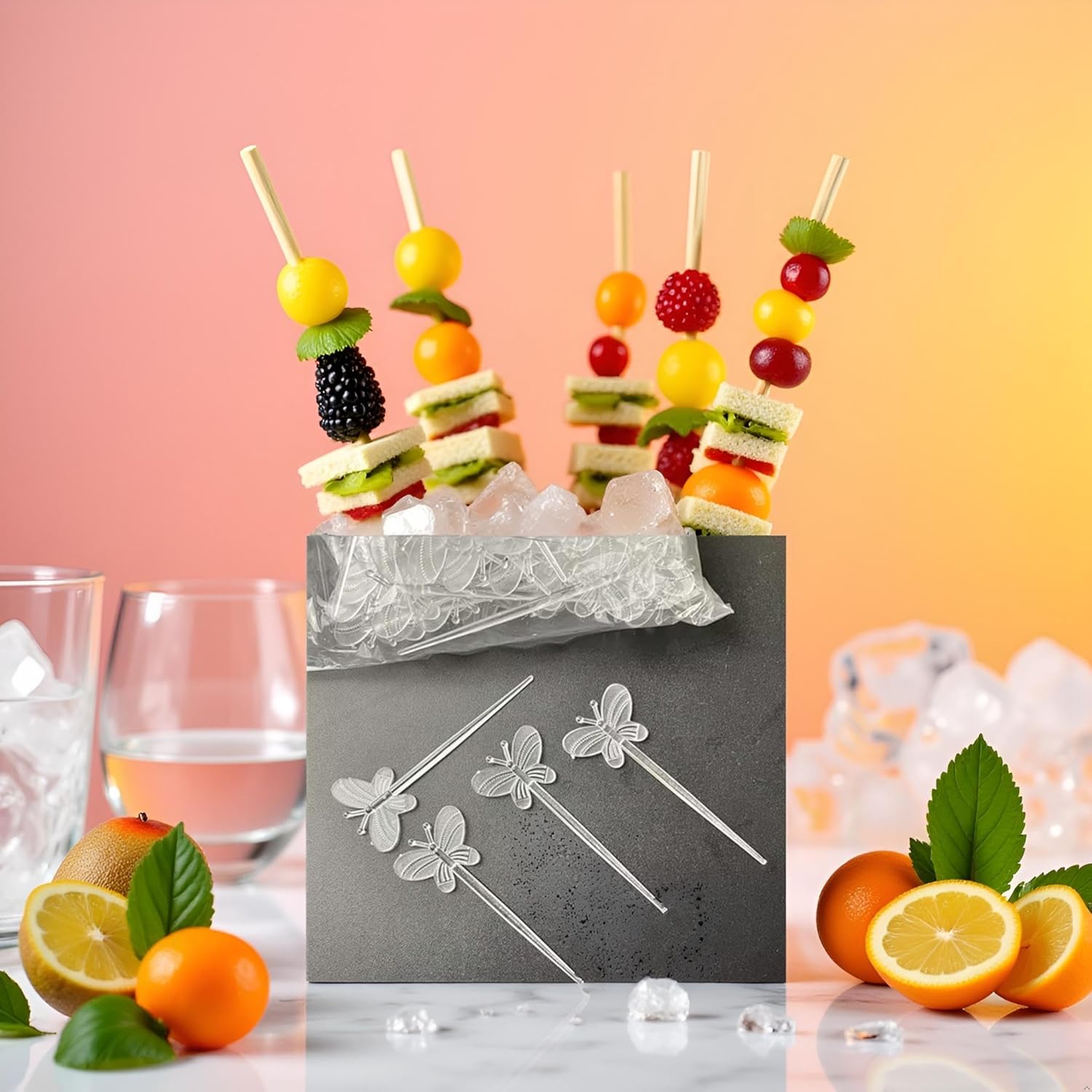200 Pcs Clear Plastic Cocktail Picks Butterfly Fruit Toothpicks Food Drink Picks Sandwich Appetizer Sticks Skewers Party Supplies for Wedding Baby Shower, Bar Tools