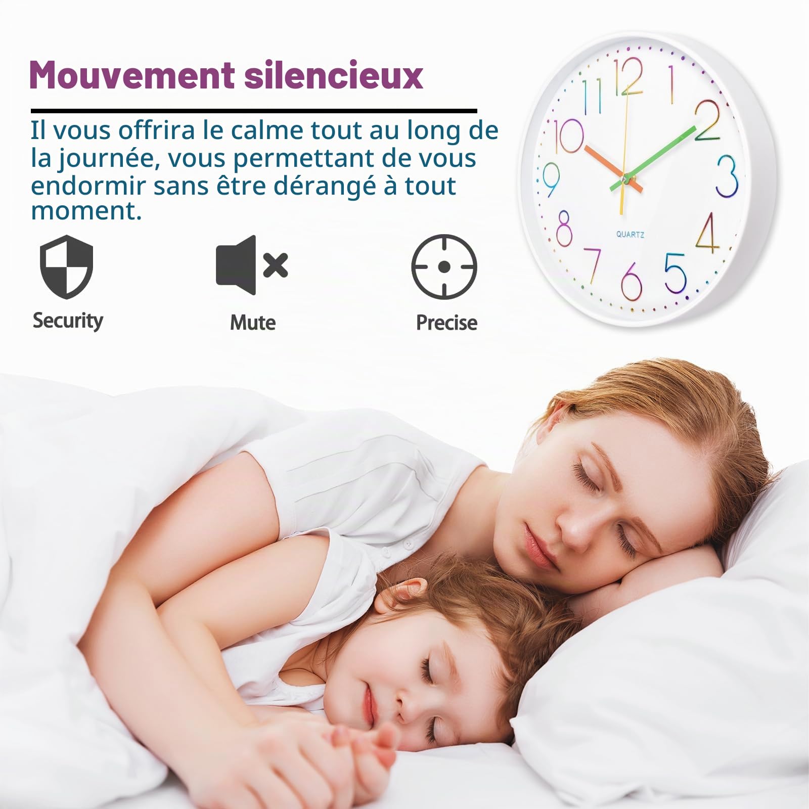 CIMOYBAI Horloge Murale 30cm Silencieuse Chiffres 3D Moderne Bureau Salon Cuisine (Blanco-E)