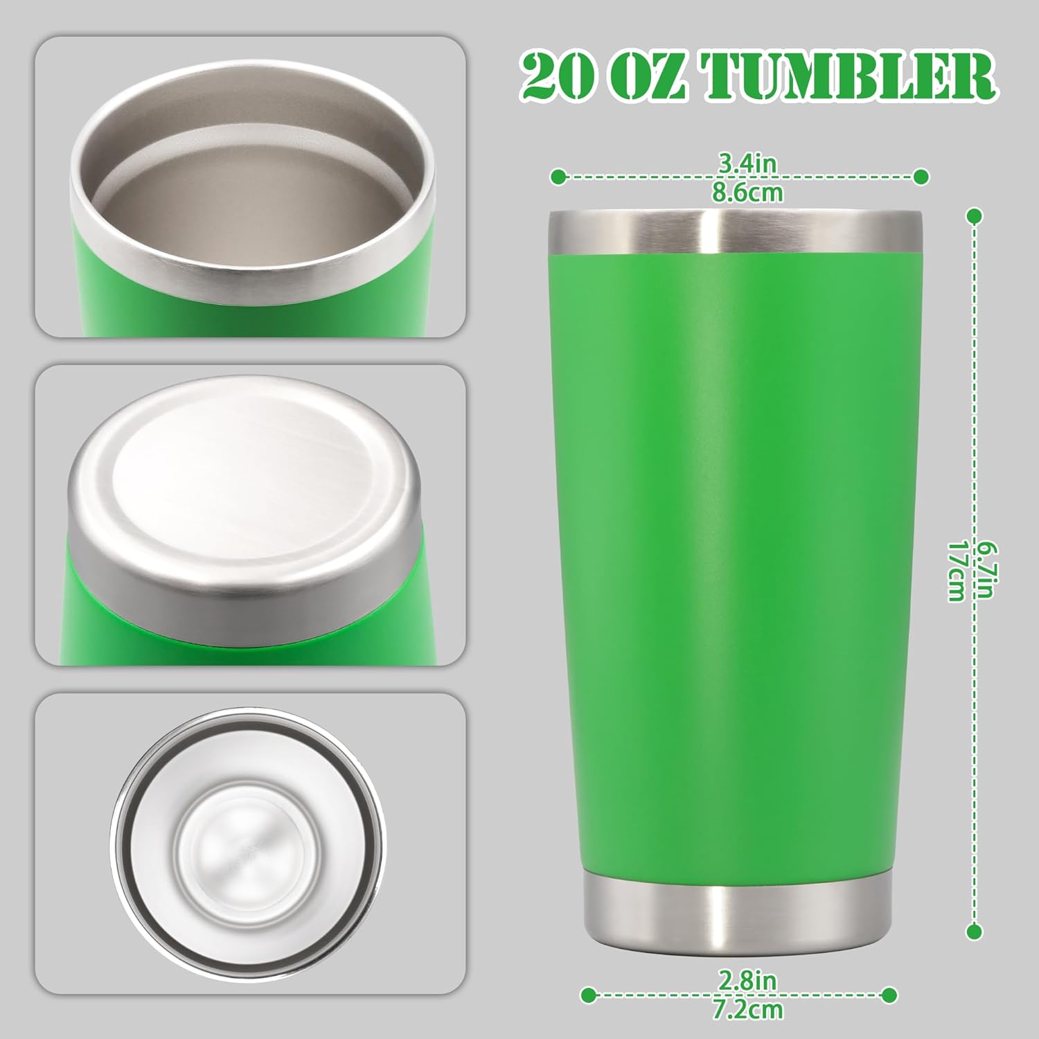 20 oz Tumbler with lid Double Wall Vacuum Insulated Tumblers Stainless Steel Coffee Mug Travel Coffee Tumbler Powder Coated Tumbler Cup Keep Hot&Cold - (Green 1 Pack) - Image 5