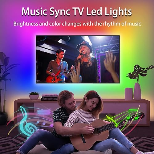 Miniatura 2 de KeShu Luces LED de 16.4 pies para TV de 55 a 75 pulgadas, luces LED que cambian de color arcoíris con control remoto Bluetooth APP TV luces de fondo