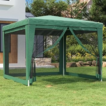 Outdoor Garden Party Tent with 4 Mesh Sidewalls, Outdoor Canopy Tent Outdoor Party Canopies for Yard Camping Picnic Party Events, Green 9.8x9.8 HDPE,-260