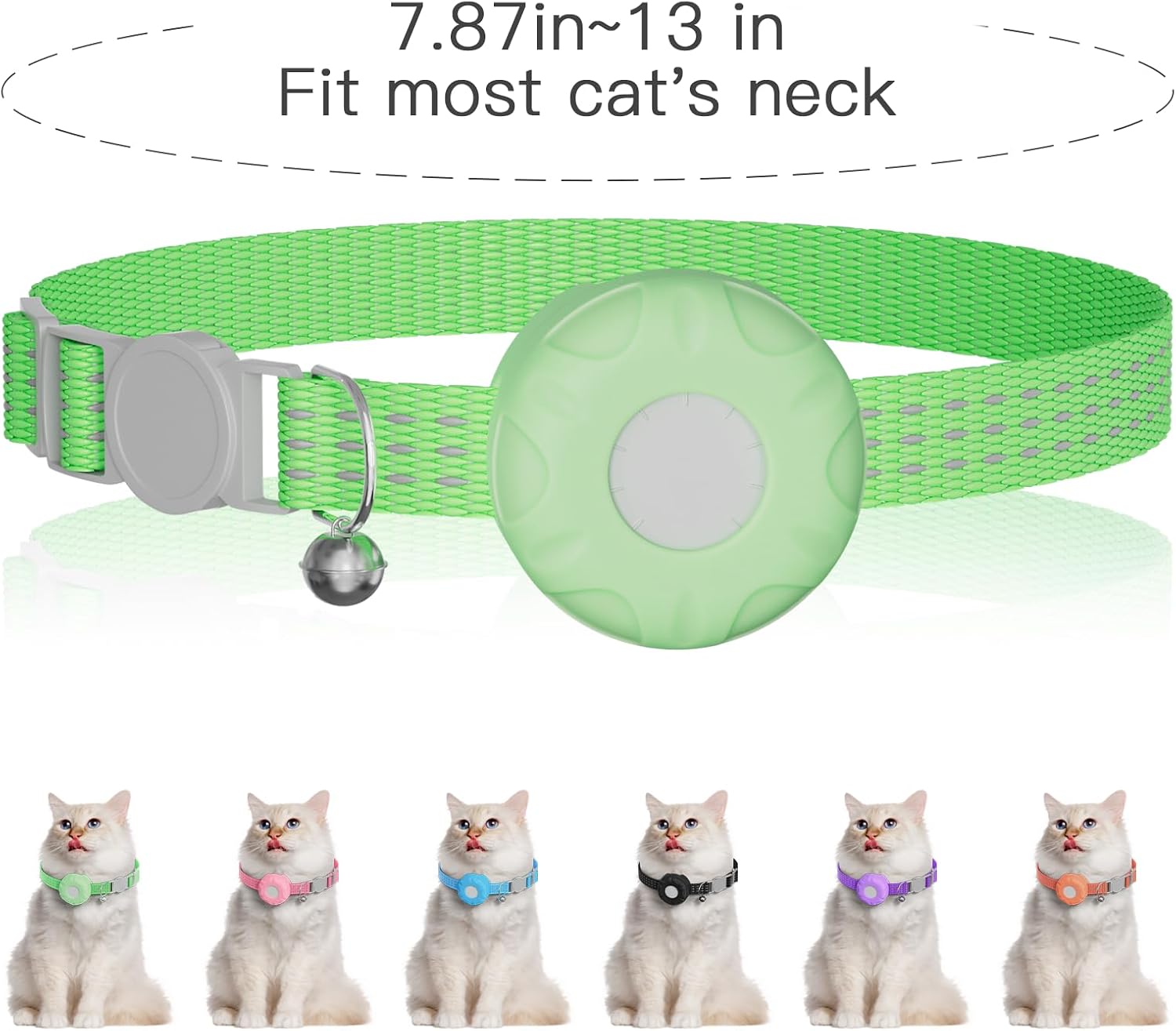 Cat Tracker Collar,No Monthly Fee Cat Tracker Works with Apple Find My App(Only iOS),GPS Tracker for Cats,Real-Time Location Pet Tracking|Safety Collar and Tracker Holder Included- (LightGreen)