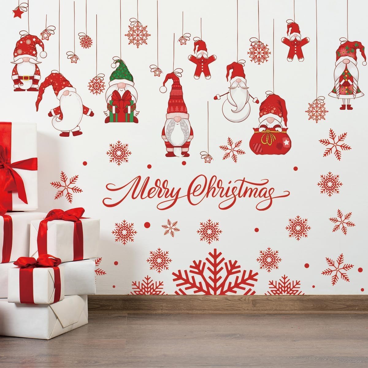 61.02 x 48.42 Inch Christmas Gnome Wall Decals Merry