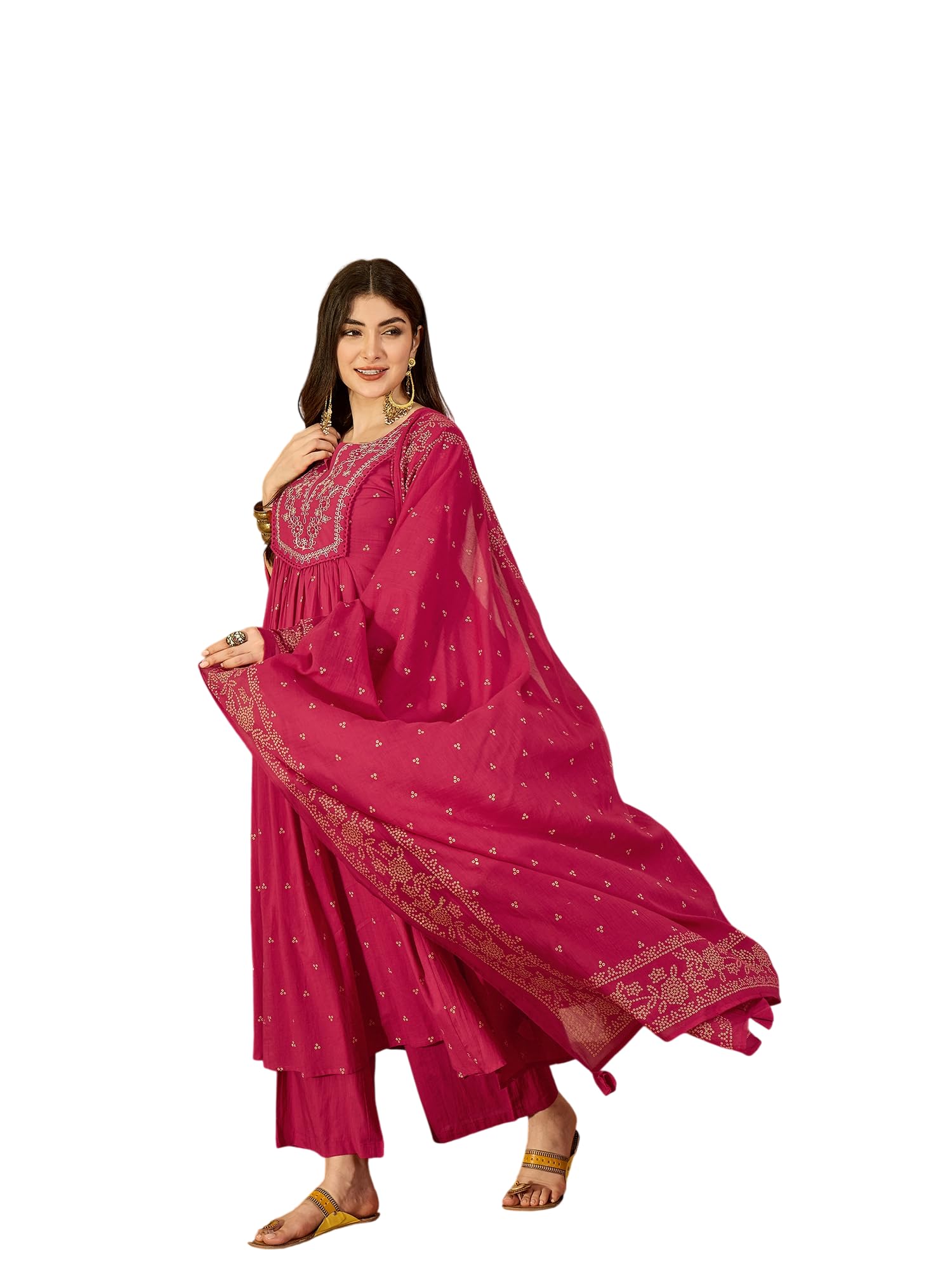gulmohar jaipur Women's Cotton Printed Round Neck Flared Kurta Suit Set-picture-56