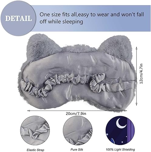 Vista 5 de Lindas máscaras para dormir, máscara de ojos de gato de dibujos animados, máscara de felpa para dormir y venda de viaje, divertida sombra de ojos