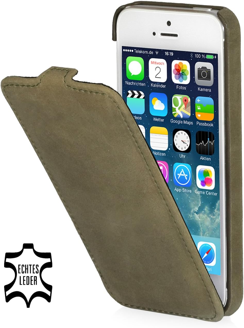 StilGut UltraSlim Genuine Leather Case for Apple iPhone SE & iPhone 5s & iPhone 5, Old Style Lawn Green