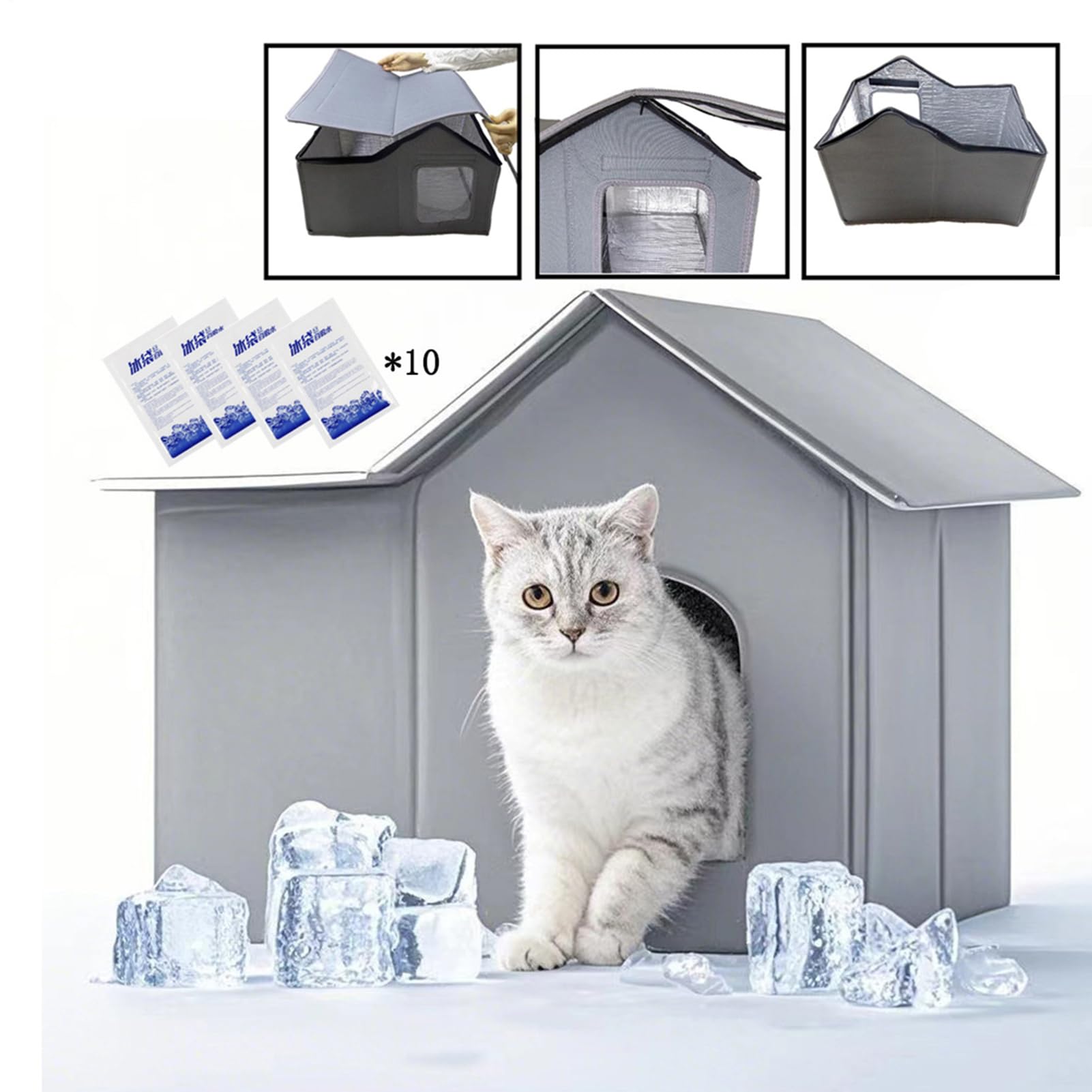 Maison Rafraîchissante pour Chat d'Extérieur - Refuge Rafraîchissant d'Extérieur Pour Animaux - Abri Pour Cages Avec Poches à Glaçons Pour Intérieur Extérieur Camping Jardin