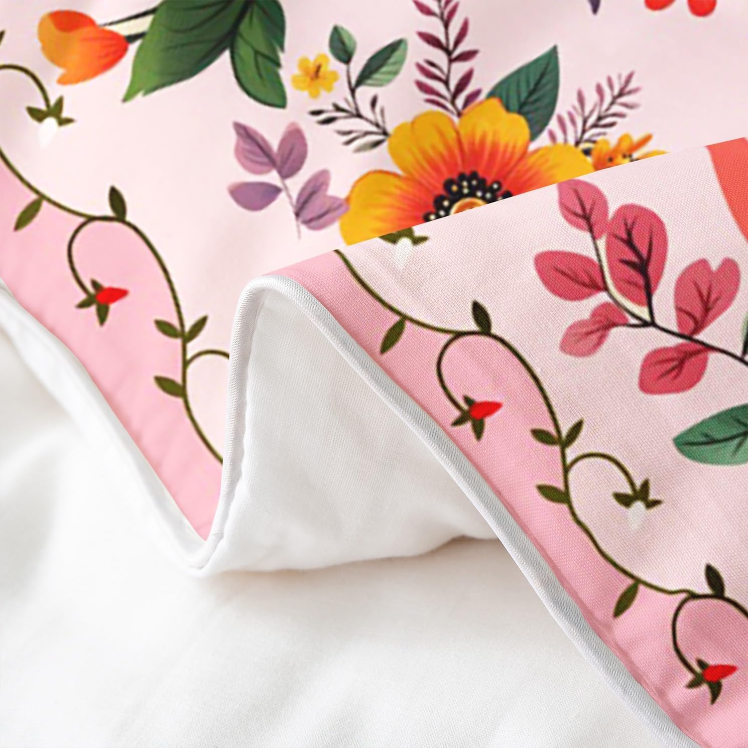 Erosebridal Cute Hippo 100% Cotton Duvet Cover Twin Size, Cartoon Wildlife Comforter Cover for Bed, Kawaii Flowers Printed Kids Teens Bedroom Decor Bedding Set, Pink Yellow Animals Quilt Cover