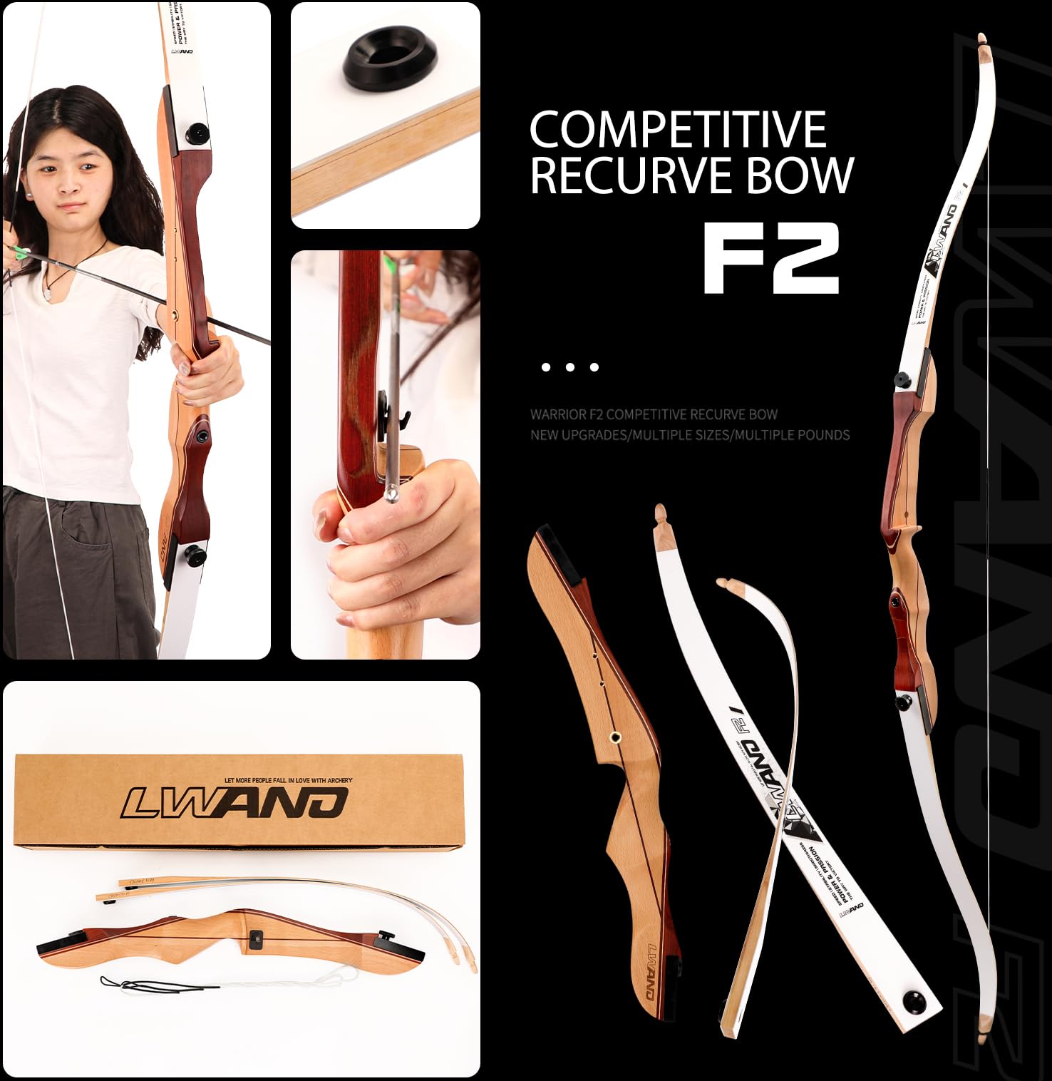 Arc Classique de compétition, 48/54/66/68" 10~38 LB, Arc de Sport pour débutant, Arc Classique et flèche, Arc de Chasse, Arc Long pour tir à l'arc Main Droite