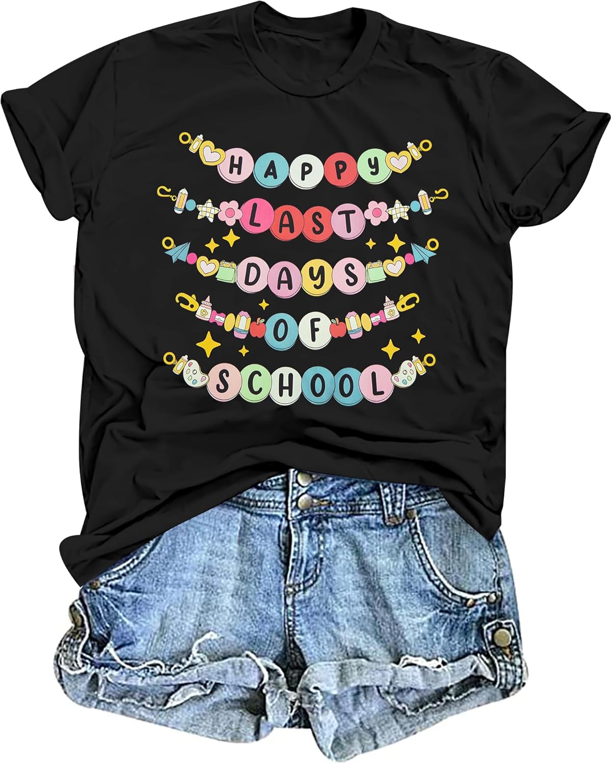 (Small) Happy Last Day of School Teachers Shirt Teacher Shirt for Women End of School Year Tee Summer Vacation Shirts