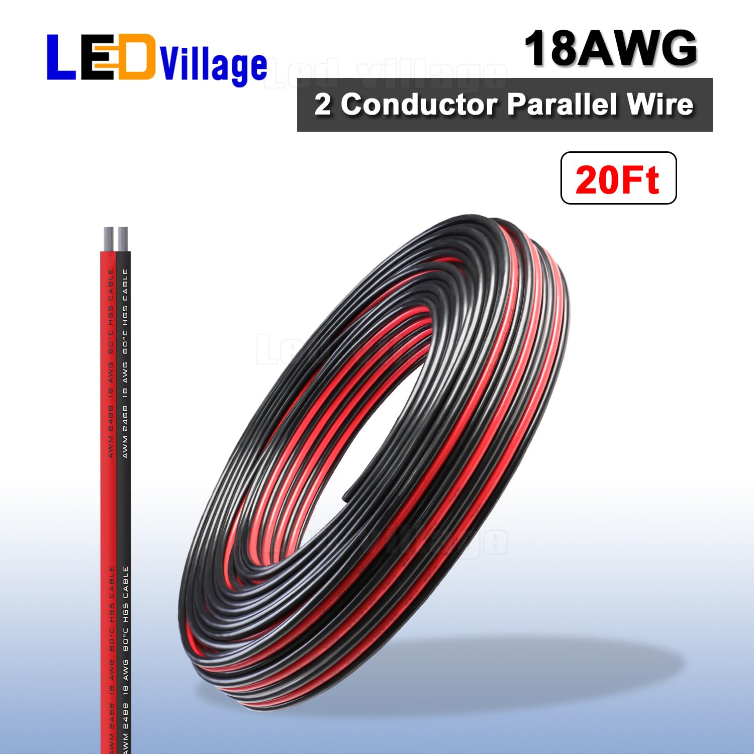 1 Pack of 2 Color Parallel Red Black Cable 20 Feet - 18 AWG Hookup Electrical Wire LED Strips Extension 12V/24V LED Ribbon Lamp Tape Lighting, Low Voltage Cable (7.5 Amp)
